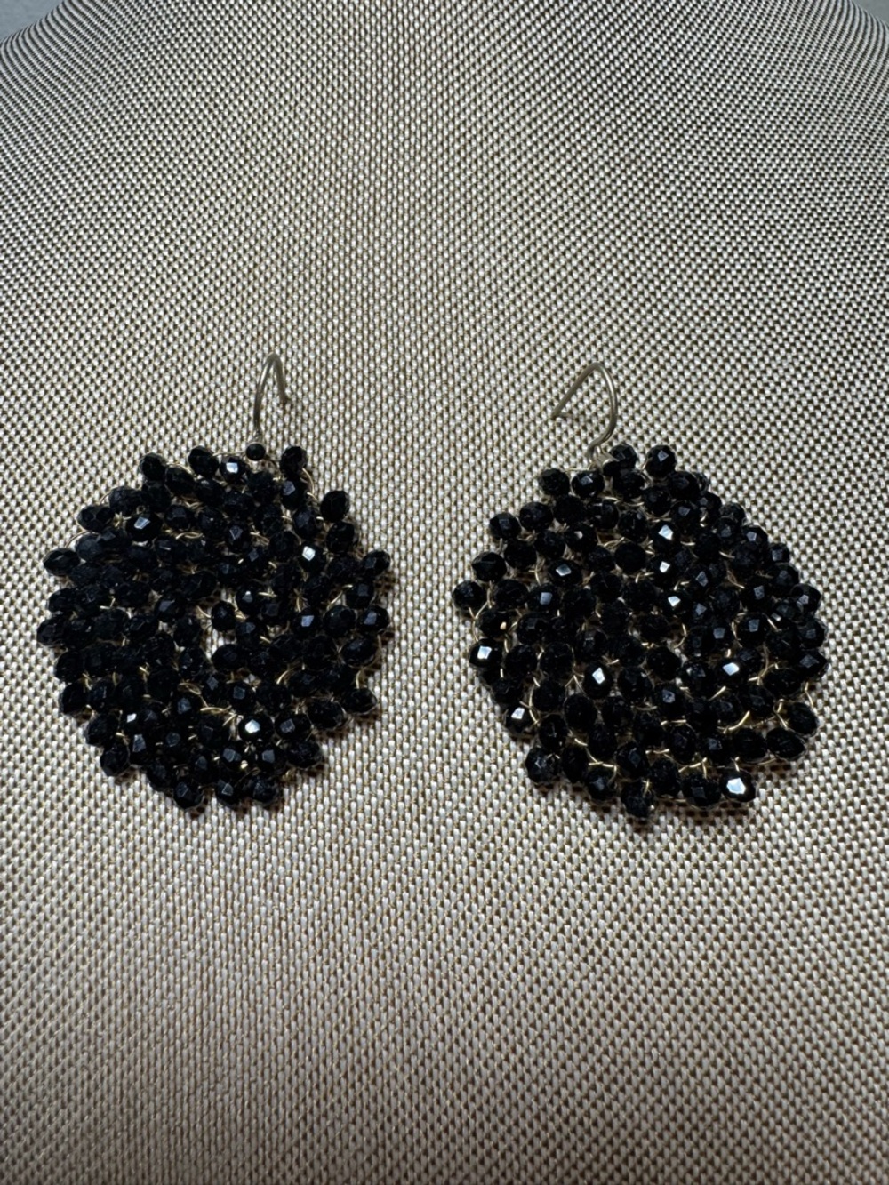 Black Beaded Disc Drop Earrings - Women Jewelry